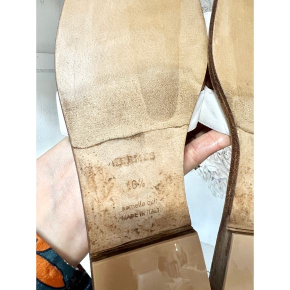 Hermès Leather Oran Slip On Open Toe Flat Slides Sandals White Women's 40.5 / 10 - Picture 11 of 11